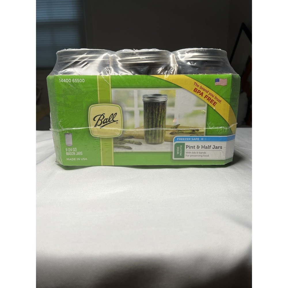 Ball 24 oz Pint and Half Wide Mouth Mason Jars 9 Pack Discontinued USA